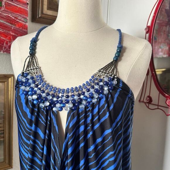 love tease blue black striped beaded tank top - Picture 2 of 4